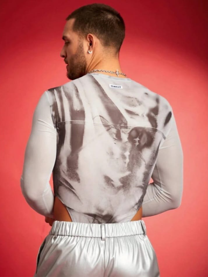 Men's Digital Print Tight Fitting Long Sleeve Bodysuit